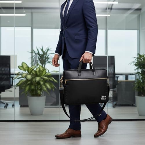 Nautica Unisex 14 Inch Laptop Bag | Premium Polyester and Reinforced Metal Hardware Laptop Messenger | Unique Logo and Trolley Strap Briefcase for Business Travel | BLACK 4