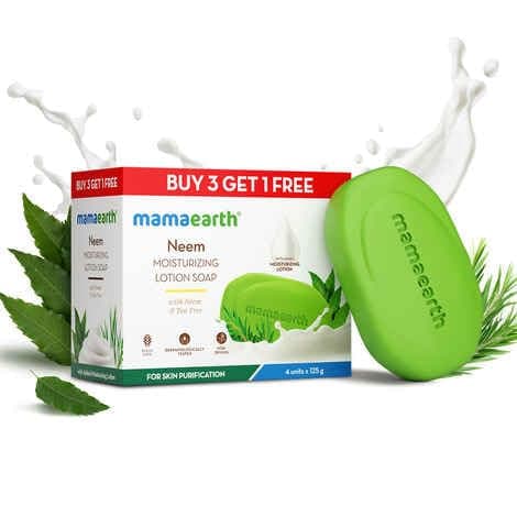 Mamaearth Neem Moisturizing Lotion Soap with Neem & Tea Tree for Skin Purification (3 + 1 Free) - (125 gm x 4) | Units For Skin Protection | Soothes Inflammation | Deeply Cleanses | 76% TFM Grade 1 So