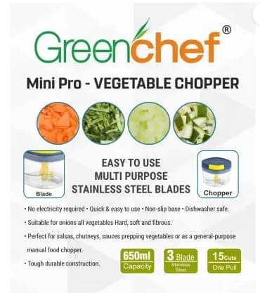 Greenchef Mini Pro Vegetable Chopper 650 ML Capacity with Stainles Steel Two Blades 4