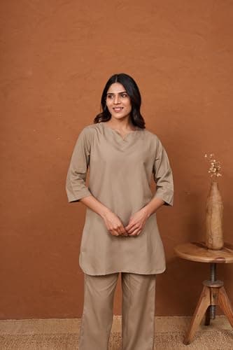 RANGRIKA.in Solid Co-Ord Set for Women | Straight Fit Kurta Pant Set | Minimal Ethnic Wear Office Wear | Casual Stylish Outfit 4