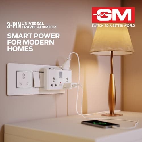 GM 3019 3 Pin Universal Multi Plug Travel Adaptor with 6 AMP for Home Applications, Computers, Laptops 2