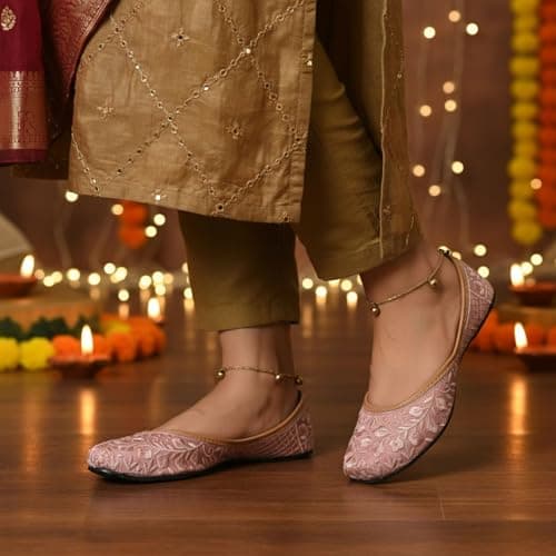 DFR Women’s Embroidered Mojari Punjabi Jutti Juti Shoe, Pink, UK Size 9 2