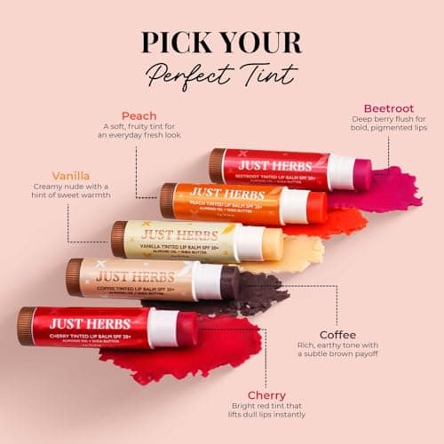 Just Herbs Tinted Lip Balm with SPF 20+ for Dry & Chapped Lips for Men & Women | Hydrating Lip Balm for Pigmented Lips - Cherry, 4g 2