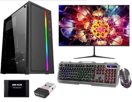 KRYNORCXY Gaming Pc Desktop Computer Full Set Core I7 3770 |16GB Ram |512GB SSD|Windows 11| GT 4GB 730 DDR5 Graphics Card with 19 inches led Monitor RGB Keyboard RGB Mouse Wi-fi Ready to Play