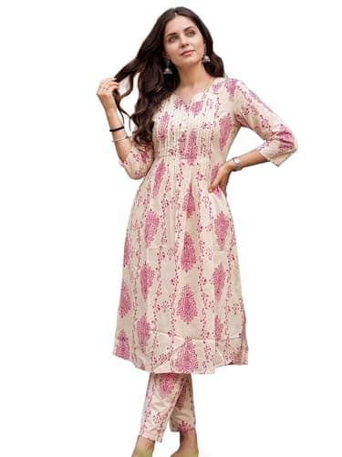 INDO ERA Women's Mustard Pure Cotton Abstract Printed Straight Fusion Kurta & Pant Set
