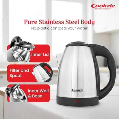 Cookzie Majestic 2.0 Ltr Electric Kettle | 1500-Watt Kettle with Stainless Steel Body for Boiling | Portable, Cordless Operation | Auto Switch-off Mechanism | 1-Yr Warranty, Silver 5