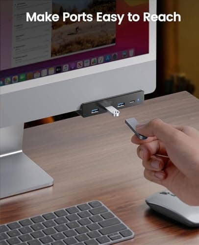 WISTAR USB Hub 3.0, Clamp USB Hub with Extra Power Supply Port, Aluminum 4-Port USB Adapter with 3 USB-A Data Ports, USB-C Port for Monitors, Desks 5