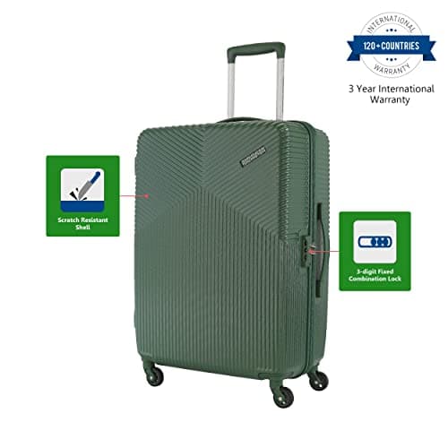 American Tourister Polycarbonate (Pc) Georgia Spinner Suitcase 79 Cm Large Forest Green Check-in Hard 4 Wheels Luggage. 2