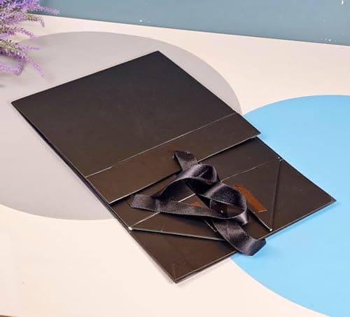 1 Piece Black Magnetic Gift Box with Ribbon for Birthday & Wedding Hamper, Collapsible Premium Gift Box for Return Gifts & Packaging (25 x 20 x 10 cm) (BLACK) 5