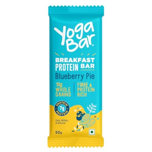 Yogabar Blueberry Pie Breakfast Protein Bar with Oats, Millets, Quinoa & Almond | 7g Protein & 6.5 g Fiber, 45g