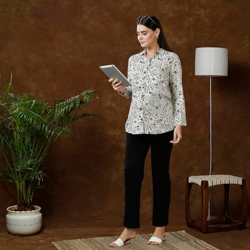 MomToBe Women's Rayon Maternity Shirt/Pregnancy Shirt/Maternity Shirt Top for Women/Western Shirt for Office wear and Post Pregnancy (Beige ; X-Large) 2