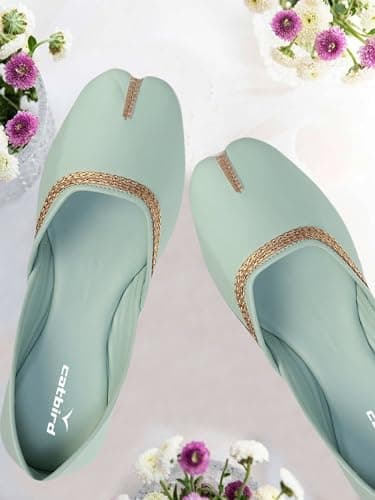 CatBird Women's Green Mojari Traditional Punjabi Jutti Ethnic Shoes 4 UK 3