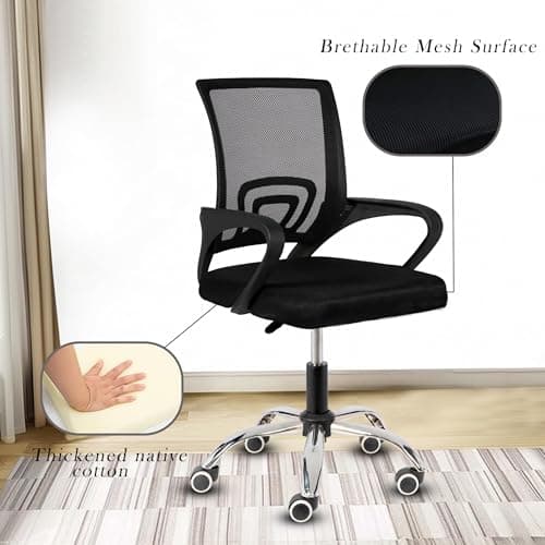 Casa Copenhagen Mesh Mid Back Office/Study/Computer/Revolving/Desk Chair for Work from Home -Metal Base, Height Adjustable Seat- Dark Black & Black Handle 4