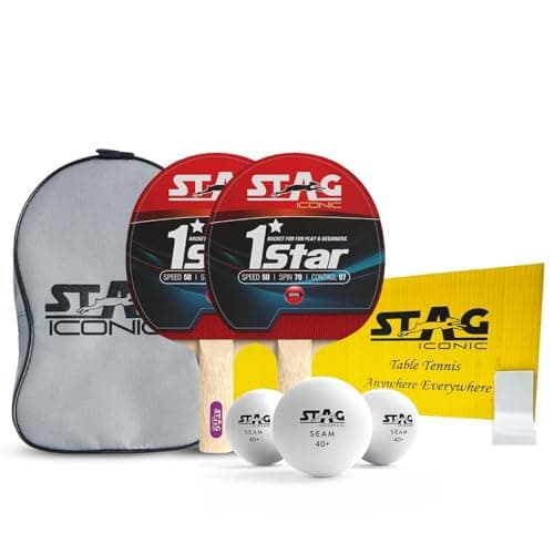 STAG ICONIC 1 Star Table Tennis Playset | 2 Rackets, 3 ABS Balls (White) with Cover | Portable Ping Pong Set for Beginners, Kids & Recreational Players | Home, Outdoor & Training Use