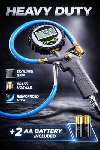 Digital Tire Pressure Gauge Inflator Gun with LCD Display, Heavy Duty Air Compressor Tool with Brass Nozzle & Flexible Hose, Accurate PSI Meter for Car, Bike, Motorcycle & Bicycle Tires 5