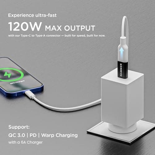 HAMMER USB 3.0 to Type C OTG Adaptor, High Speed Data Transfer, Compatible for All Type C Devices, Smartphones, Laptops, Tablets, Chargers, MacBook (Black) 2