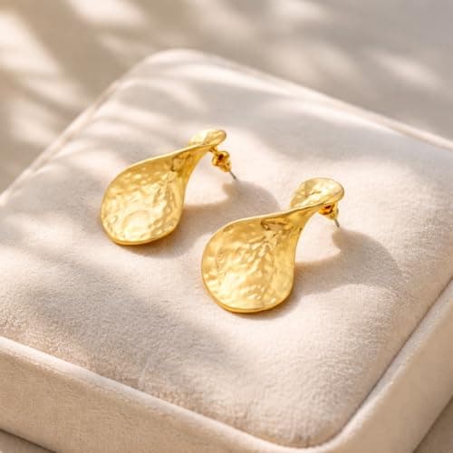 IRA by HOUSE OF EVOLVE | Anti Tarnish | Aurora twisted Hammered Drop Earrings set for Women & Girls | Premium Stainless Steel Waterproof | Hypoallergenic Minimal Jewelry | Daily or Everyday Use Jewelr 4