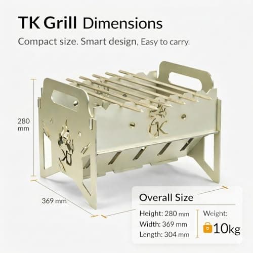 TK GRILL Portable Charcoal Barbecue Grill | Heavy Duty MS Steel BBQ Grill for Camping, Picnic, Garden, Terrace & Home | Easy Self-Assembly | 6 Skewers | Large |14 inch 4