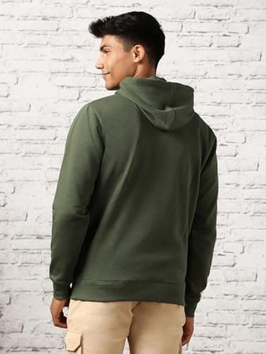 NOBERO Elegant Unisex Olive Green Cotton Solid Plain Hoody Sports Winter Gym Workout Running Travel Trekking Hooded Sweatshirts and Hoodies for Unisex Cotton Winter Casual Wear Without Zipper-L 4