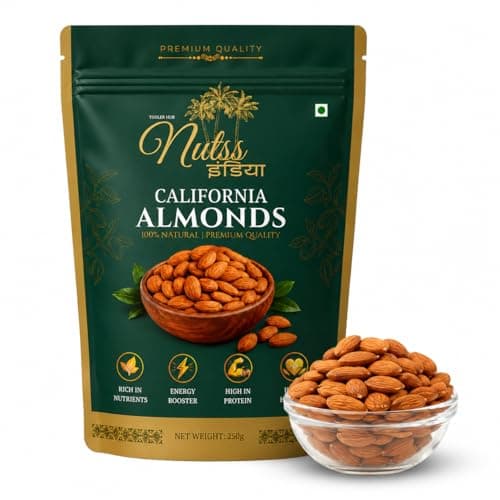 NUTSS INDIA Premium Whole Almonds 250g | California Badam | Healthy Dry Fruits & Nuts | Natural Almond Kernels | Protein Rich Daily Nutrition Snack
