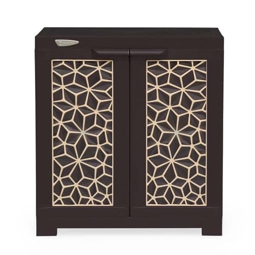 Nilkamal Freedom Star (FMSC09STR) Shoe Rack Plastic Cabinet | 3-Year Warranty | Dustproof Chappal Stand with Door | Indoor & Outdoor | Weather Brown & Biscuit 3