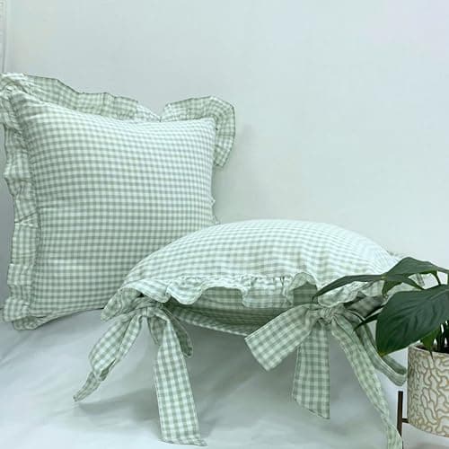 Sleepy Threads Checkered Cotton Cushion Cover 16x16 Inch | Soft Envelope Closure Sofa Cushion Covers with Frills for Living Room, Chair, Bedroom and Couch Decor, Cushion Covers Cotton (Sage Green) 5