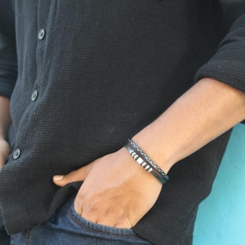 Men’s Stylish Black Leather Bracelet with Magnetic Clasp – Multi-Layer Design Casual Fashion Accessory for Men & Boys 4