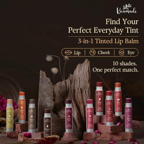 Kaumudi Handmade & 100% Natural 3in1 Lip Balm Combo (Lip Tint|Cheek Tint|Eye Shadow) made with Rose & Saffron Ess. oil | Best for Dry, Damaged & Chapped Lips | Hydrates & Moisturizes (Glow - Cherry -  2