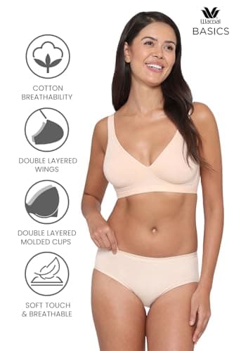 Wacoal Women’s Basics Essentials|Non-Padded|Non-Wired|Full Cup|Everyday Wear|Cotton Blend|T-Shirt Bra Beige (34DD) 2