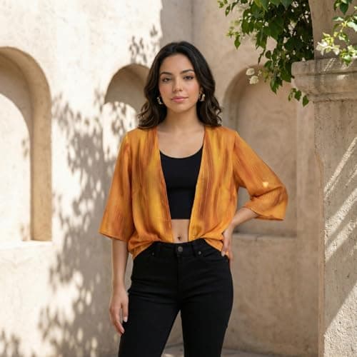 DRESSITUDE Women’s Orange Striped Kimono Shrug | Open Front Cardigan | Casual Summer Layer Shurg | Boho Beachwear Cover-Up-2XL 2