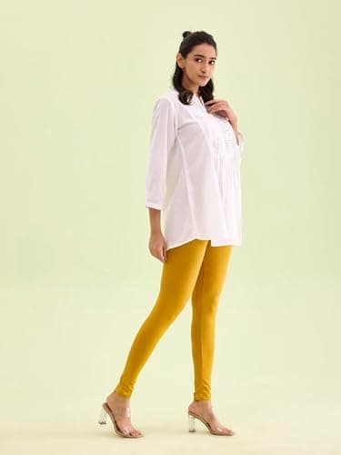 GO COLORS Soft Cotton Stretch Ankle Length Leggings for Women | Breathable, Mid Rise, Light Mustard 2