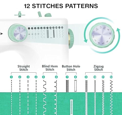 Akiara Sewing Machine Electric with 12 Stitch Patterns | Stitching Machine for Home Tailoring | Silai Machine for Home Use | Portable Mini Tailor Machine with Zig Zag & Pico Stitch 2