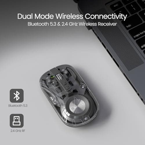 Portronics Toad 8 Transparent Wireless Bluetooth Mouse with Dual Wireless (BT + 2.4 GHz), Rechargeable Battery, Noise-Free Clicking, Show/Hide Desktop, Multi-Device Pair, Adjust Sensitivity (Grey) 2