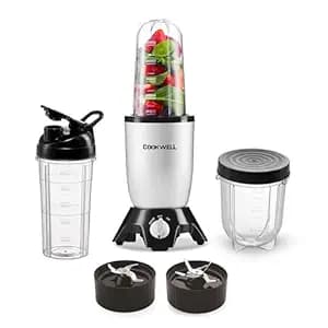 Cookwell Bullet Mixer Grinder (3 Jar, 2 Blade, Silver) - Copper, 600 Watts - 2 Year Warranty