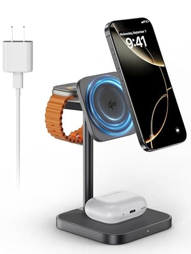 LULULOOK - 3 in 1 Wireless Charging Station for iPhone 16, Qi2 Certified Magnetic 15W Fast Charging iPhone Mount, Aluminum Alloy Safe Travel Charger Stand for