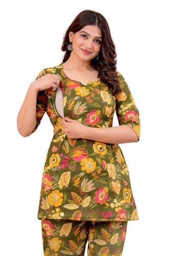 THE MOON STAR Women Floral Printed Co-Ord Set | 3/4 Sleeve Ethnic Casual Wear | (in, Alpha, M, Regular, Green)