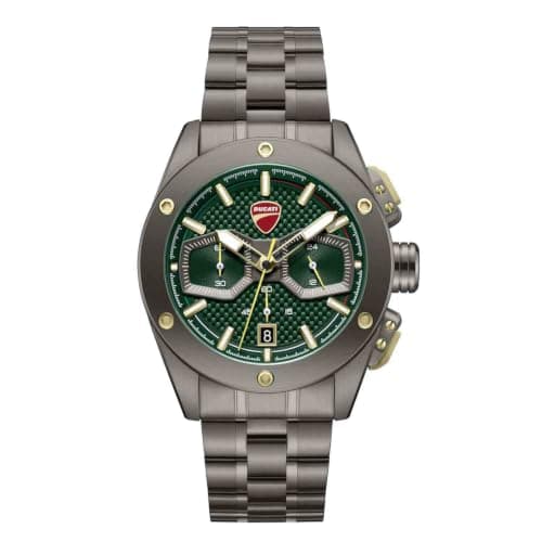 Ducati Supermotos Chronograph Analog Quartz Men's Watch with Green Dial & Gun Stainless Steel Strap - DTWGI0002204W