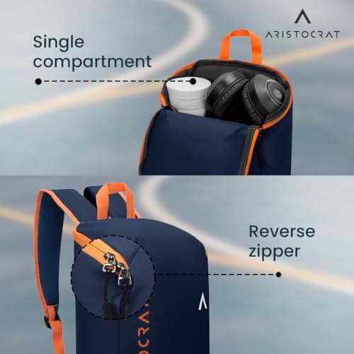 Aristocrat Berry 11L Casual Daypack with Adjustable Shoulder Straps, Lightweight, Durable Premium Polyester Backpack, Single Compartment & Reverse Zipper, For Men & Women, Navy 5