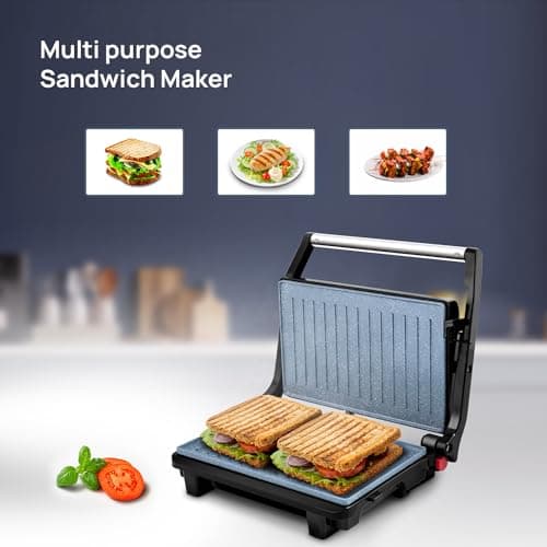Wipro Elato BS202 1000 Watt Ceramic Grill Sandwich Maker, Scratch Resistant, 180° Open Sandwich Griller, Auto Cutoff, Non Toxic BPA, PTFE & PFOA Free, 2 Year Warranty, Regular Bread Size for 2 Slices 4