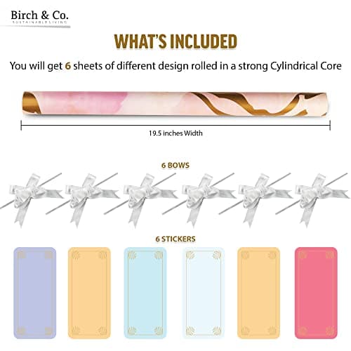 Birch & Co. Gift Wrapping Paper Sheet - Premium Design Paper for Packing, Mix, Pack of 6, Multicolor 2