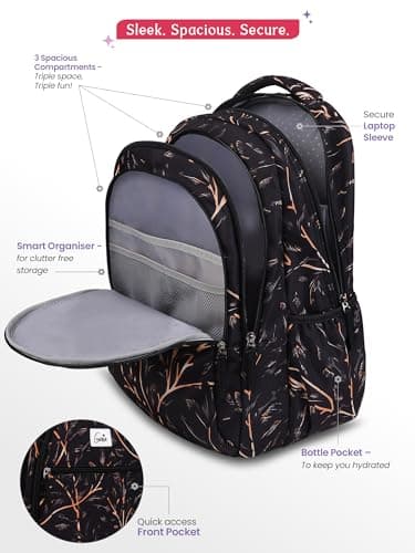 Genie Glitter Laptop Backpack for 17.3 Inch Laptop, Black | Spacious College & Office Backpack for Women & Girls 4
