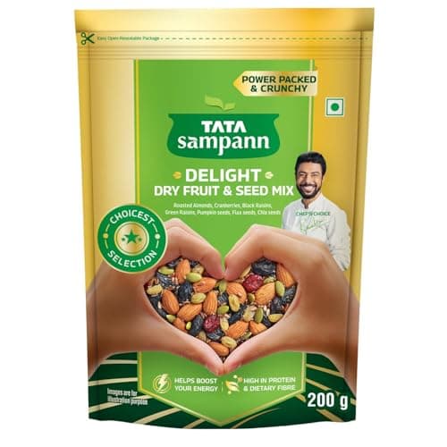 Tata Sampann Delight Dry Fruit & Seed Mix | Power Packed & Crunchy Snack | Trail Mix | High in Protein & Dietary Fibre | Rich in Magnesium | Source of Phosphorus | 200g | Roasted Almonds, Cranberries,