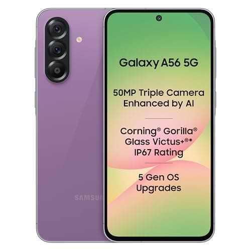 Samsung Galaxy A56 5G (Awesome Violet Glow, 8GB, 128GB) | Segment Most Complete Triple Camera | AI Editing | 4nm Processor | sAMOLED Display| Gorilla Glass Victus+| 5 Gen OS Upgrades