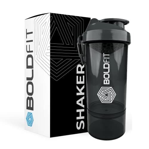 Boldfit Shakers for Protein Shake Bottle Gym Shaker Bottle Shaker Bottles for Protein Shake Gym Protein Shaker Bottle 600ml with Extra Compartment Shaker Mixer Bottle Shaker for Gym - Black 600 ml