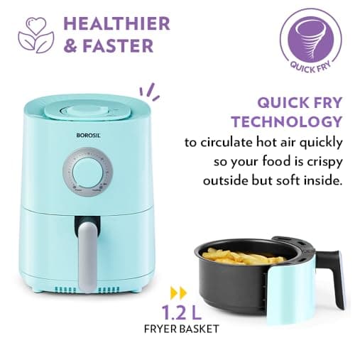 Borosil Best 1.2 L Air Fryer | 4 in 1 Function with QuickFry Technology, Auto Off Function | Air Fryer for Bake, Grill, Roast, Reheat etc. | 90% Less Oil | 2 Year Warranty | Black 4