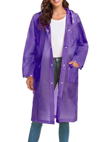 Clear Raincoat Waterproof Rain Poncho Reusable Unisex for Women Hooded Long Rain Cape Puprle X-Large
