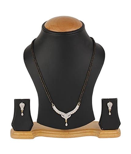 ZENEME Mangalsutra Gold Plated American Diamond Studded Tanmaniya Nallapusalu With Earrings Jewellery For Women (Style 7) 2