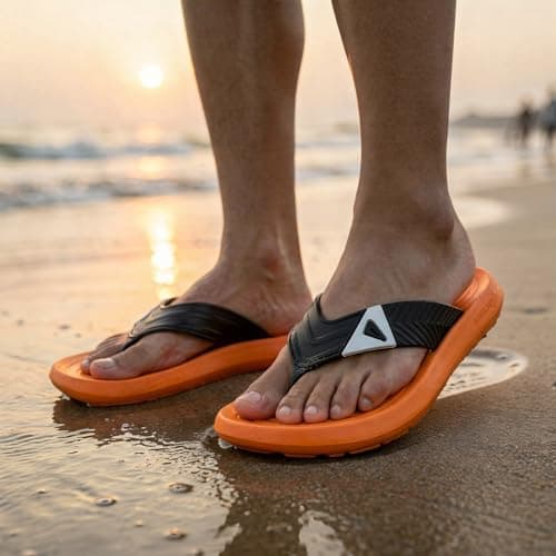 Impakto Slide Sync Men Slippers | Lightweight Soft Cushioned Flip Flop | Anti-Skid Beach & Bathroom Chappal | Comfortable EVA Waterproof Sandals for Casual Use | Everyday Essentials Orange 2