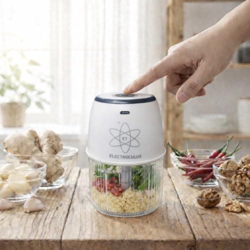 Electroculus Rechargeable mini electric chopper for kitchen,360 ml, Food Grade Bowl, Stainless Steel Blades, One Touch operation, Mincing Garlic, Ginger, Onion, Vegetable,Nuts(color-SMOKE WHITE) 4