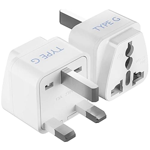 Ceptics Type G UK Adapter for Indian Pins, India to Hong Kong, UAE, Dubai Travel - Perfect for Laptop, Camera, Charger - CE - RoHS - 2 Pack -White - 5 Years Warranty
